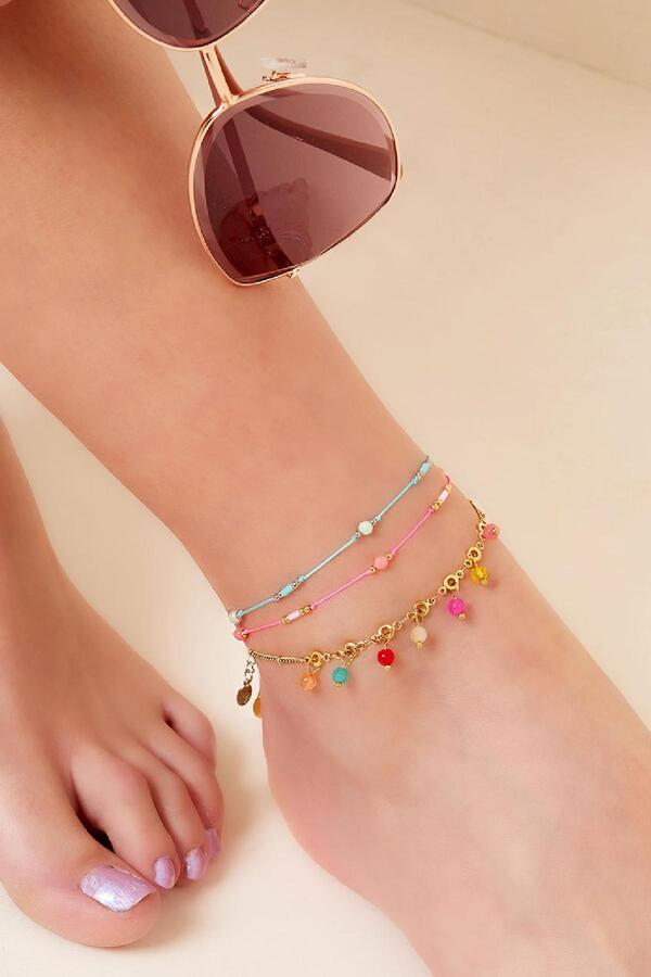 Anklet cord colors & beads Turquoise Stainless Steel